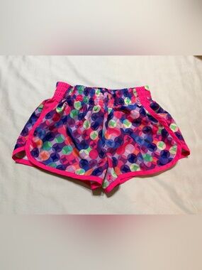 Champion Girls' Neon Pink Trim Multi-Color Geometric Athletic Shorts